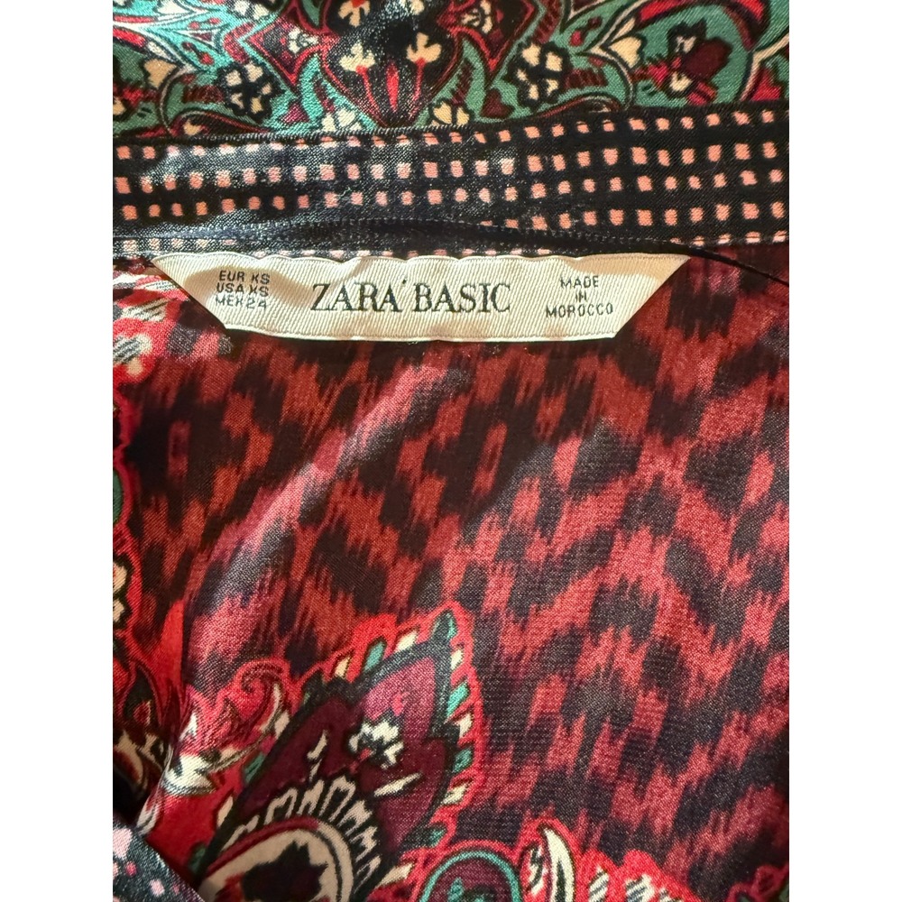 Zara Basic Patchwork Print Button-Up Blouse Long … - image 4